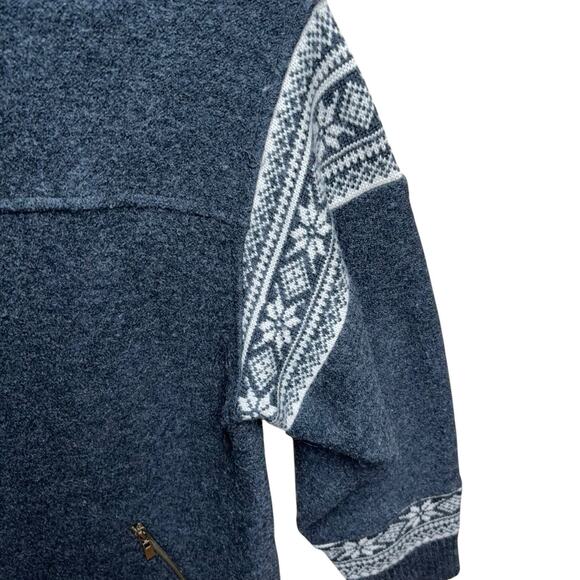 Nordic Design Wool Sweater Jacket Womens XL Gray Full Zip Snowflake Cardigan - Picture 4 of 8